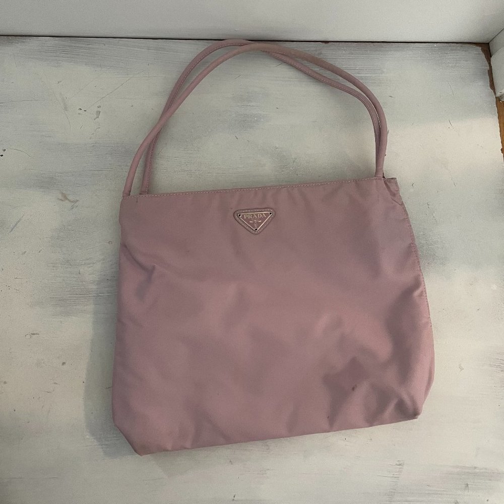 Prada Tessuto Tote Bag Lilac Nylon Interior Zip Pocket Woven Handle
